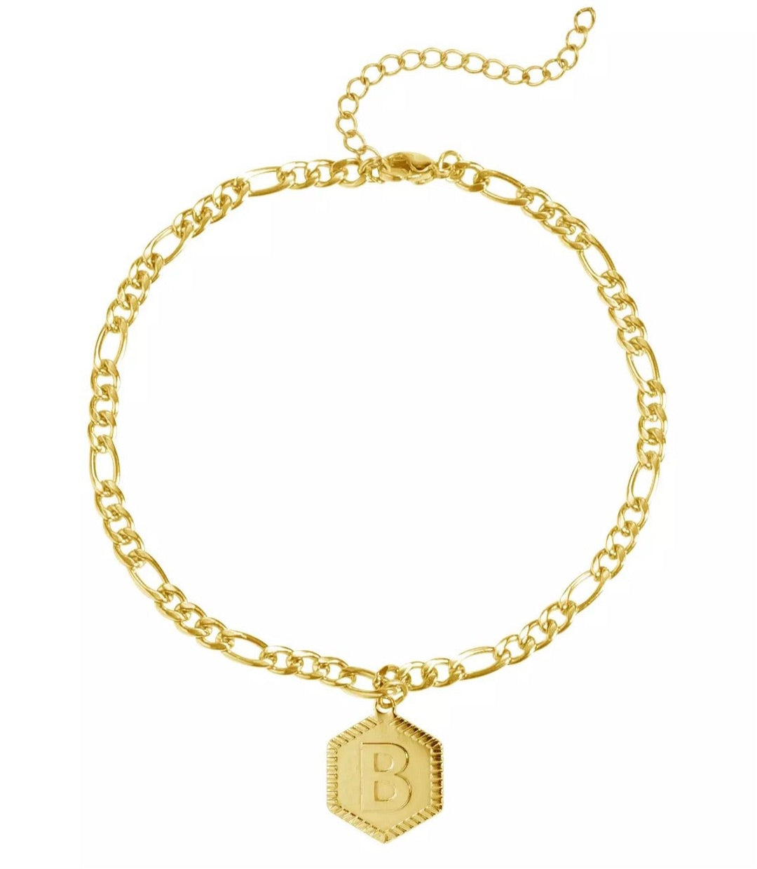 Hexagon Letter Charm Anklet
