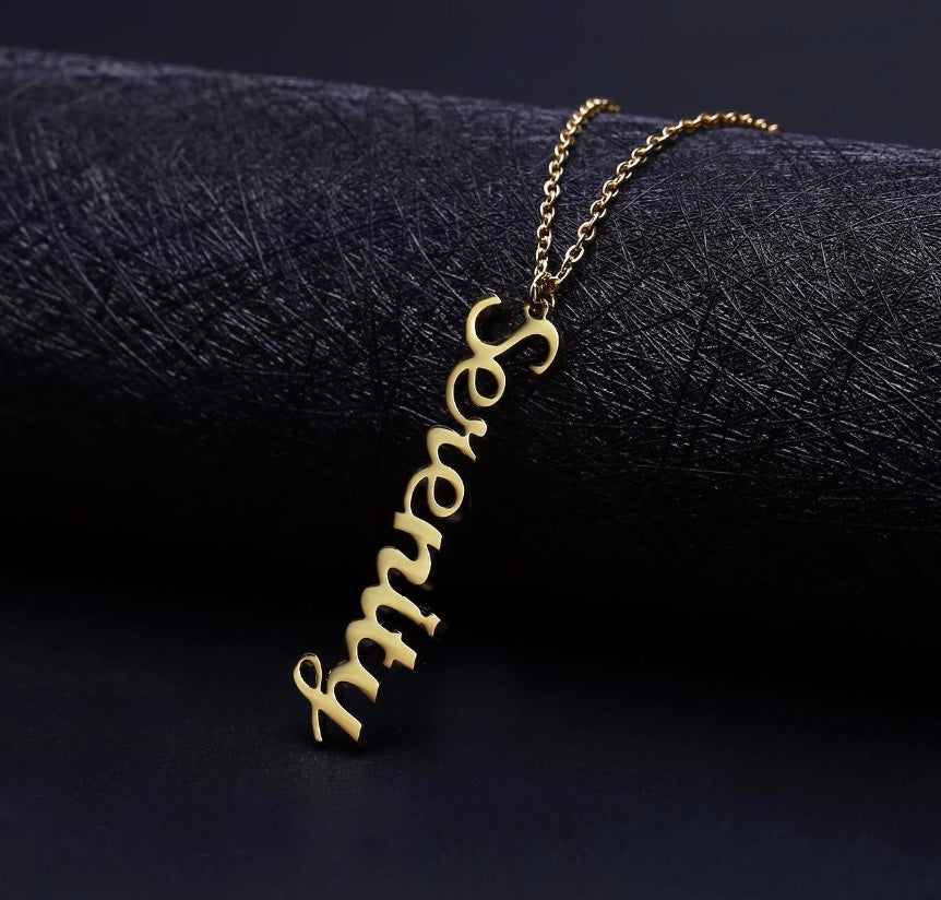 Vertical Classic Nameplate Necklace