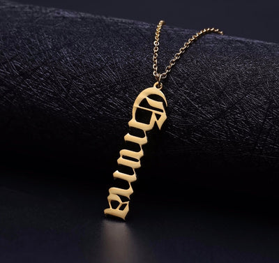Vertical Old English Nameplate Necklace