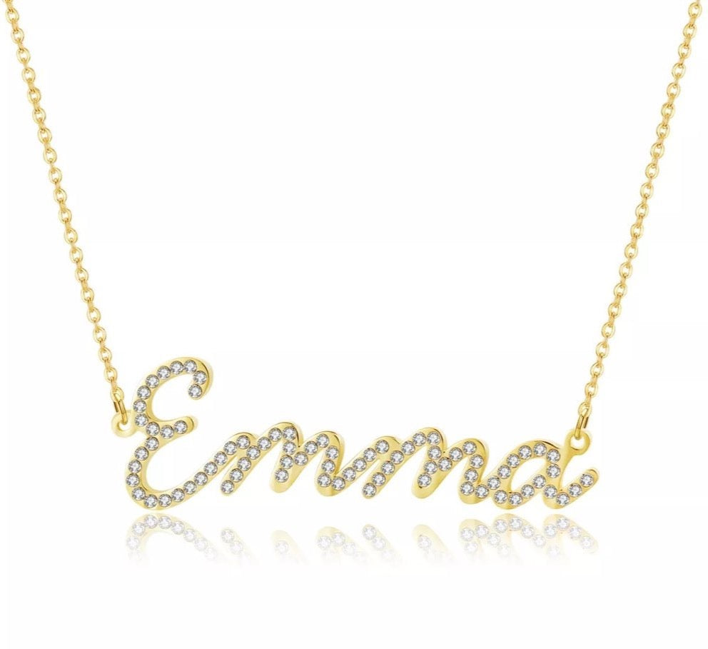 Iced Cursive Nameplate Necklace